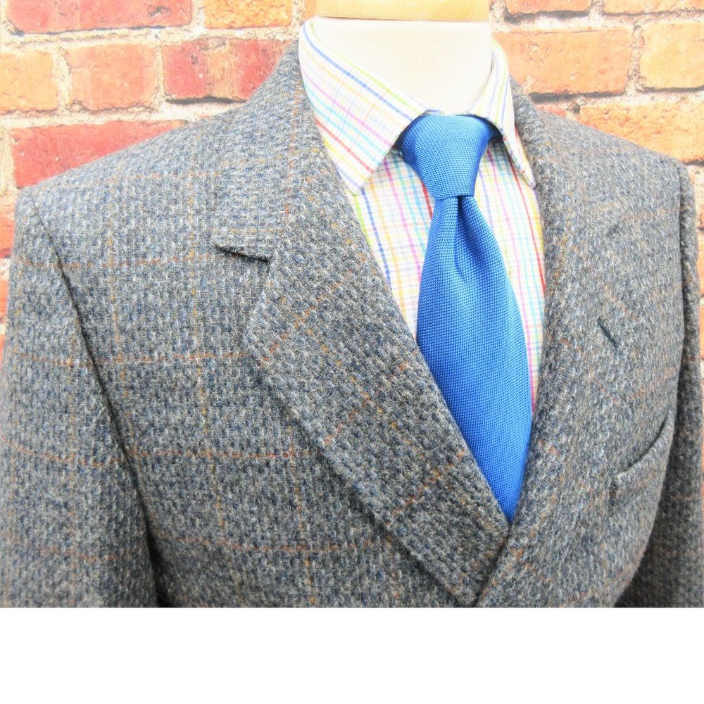 42 L- DANIEL DRESCOTT 100% WOOL SPORT COAT GRAY & BROWN WINDOW PANE